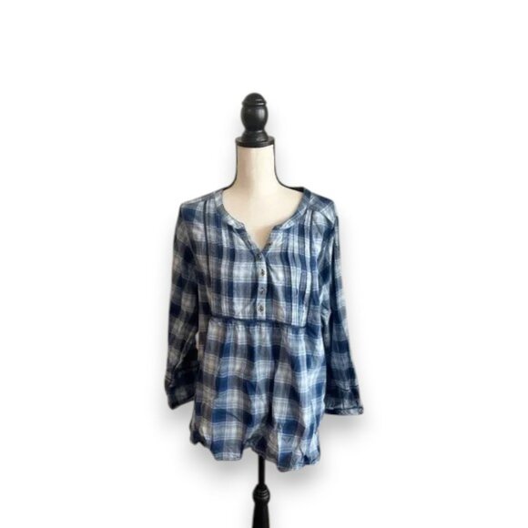 Lucky Brand Blue and White Boxy Bib Collar Blouse - Picture 1 of 7
